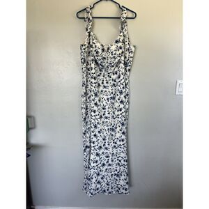 Park and Fifth NWT Floral Ruffle Strap Midi Dress Blue White Size 2X